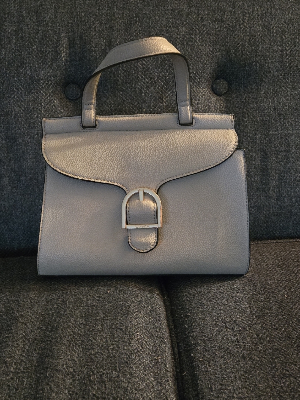 Structured Top-Handle Satchel in Light Gray